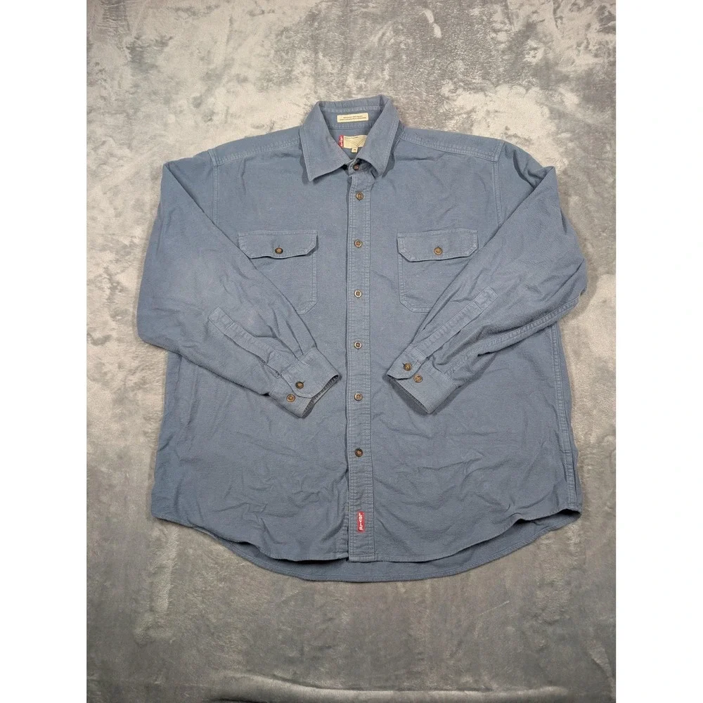 Levis Shirt Mens XL Blue Solid Flannel Long Sleeve Button Up Cotton Casual